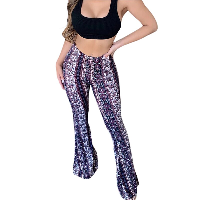 Jolene - Boho Flare Pants Tribal Print Bell Bottom Yoga Pants