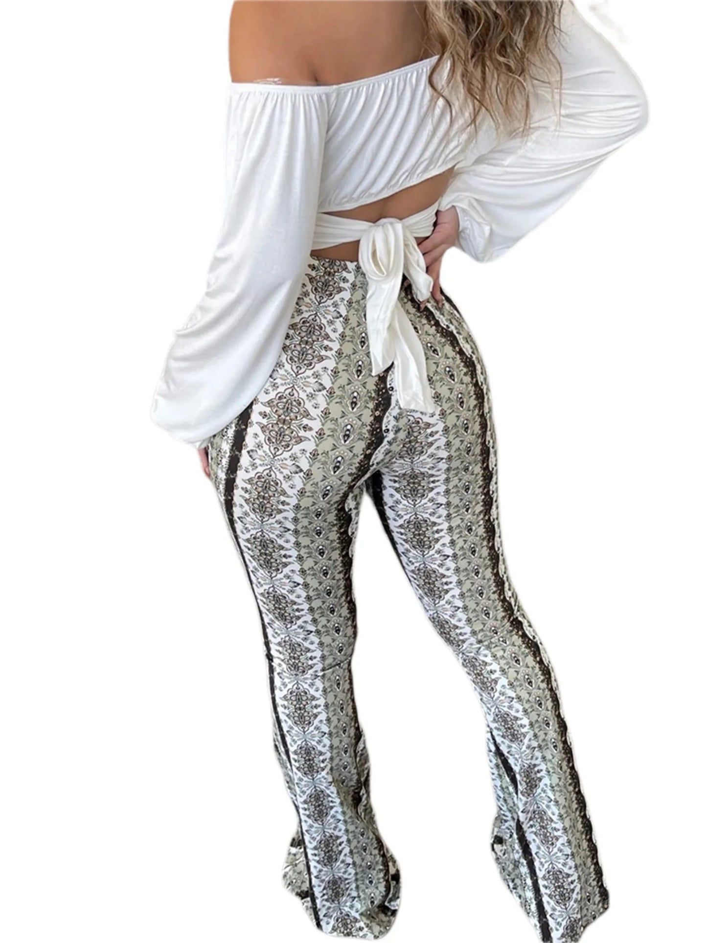 Jolene - Boho Flare Pants Tribal Print Bell Bottom Yoga Pants