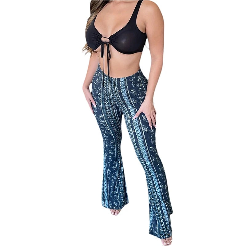 Jolene - Boho Flare Pants Tribal Print Bell Bottom Yoga Pants