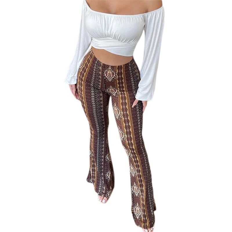 Jolene - Boho Flare Pants Tribal Print Bell Bottom Yoga Pants