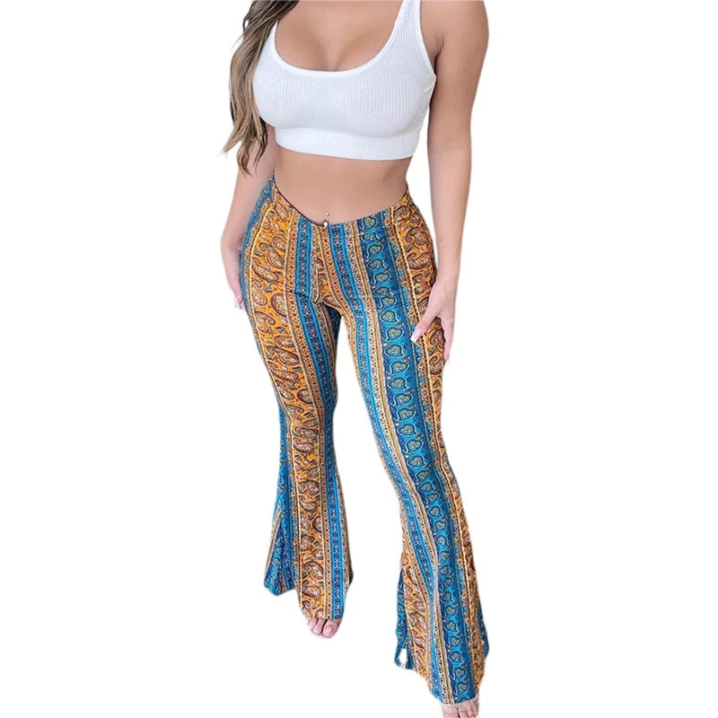 Jolene - Boho Flare Pants Tribal Print Bell Bottom Yoga Pants