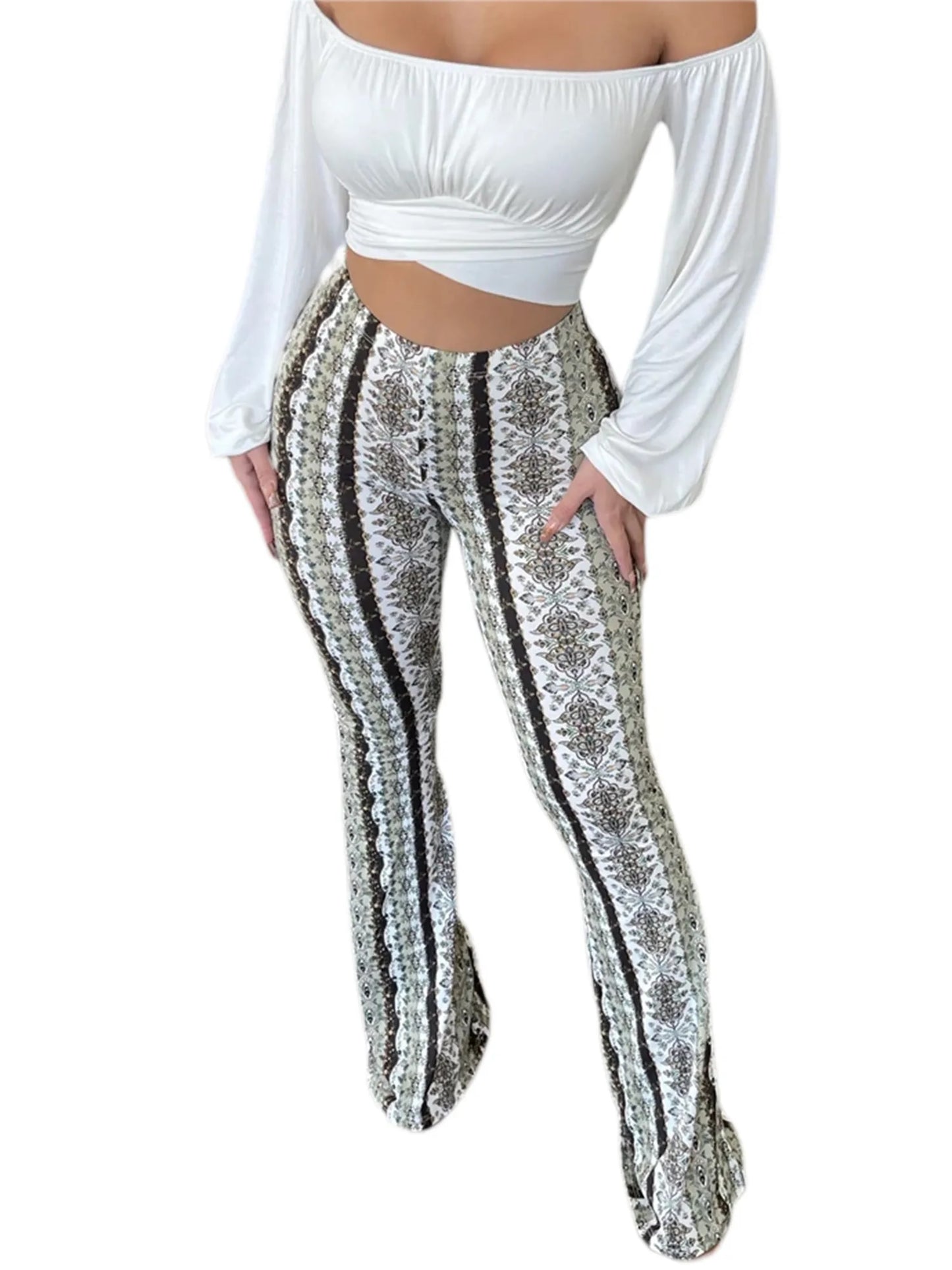 Jolene - Boho Flare Pants Tribal Print Bell Bottom Yoga Pants