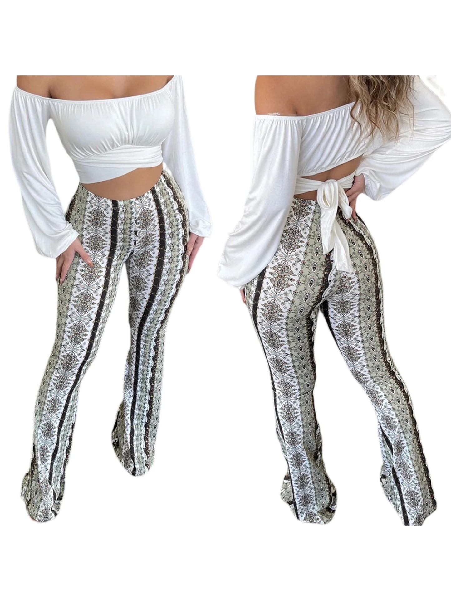 Jolene - Boho Flare Pants Tribal Print Bell Bottom Yoga Pants