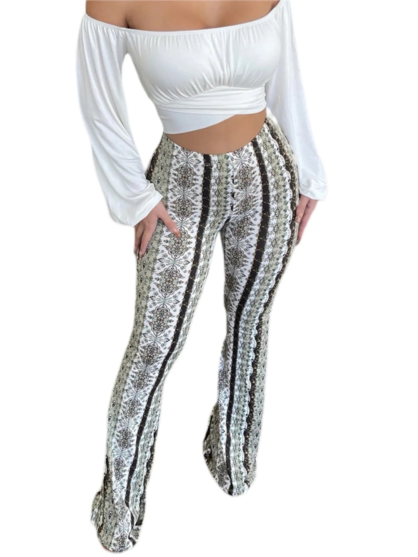 Jolene - Boho Flare Pants Tribal Print Bell Bottom Yoga Pants