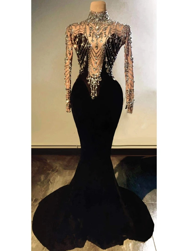 Elewa - Beautiful Stunning Black Velvet Mermaid Gown