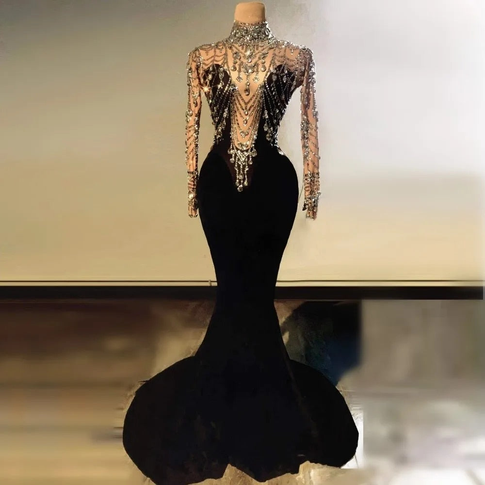 Elewa - Beautiful Stunning Black Velvet Mermaid Gown