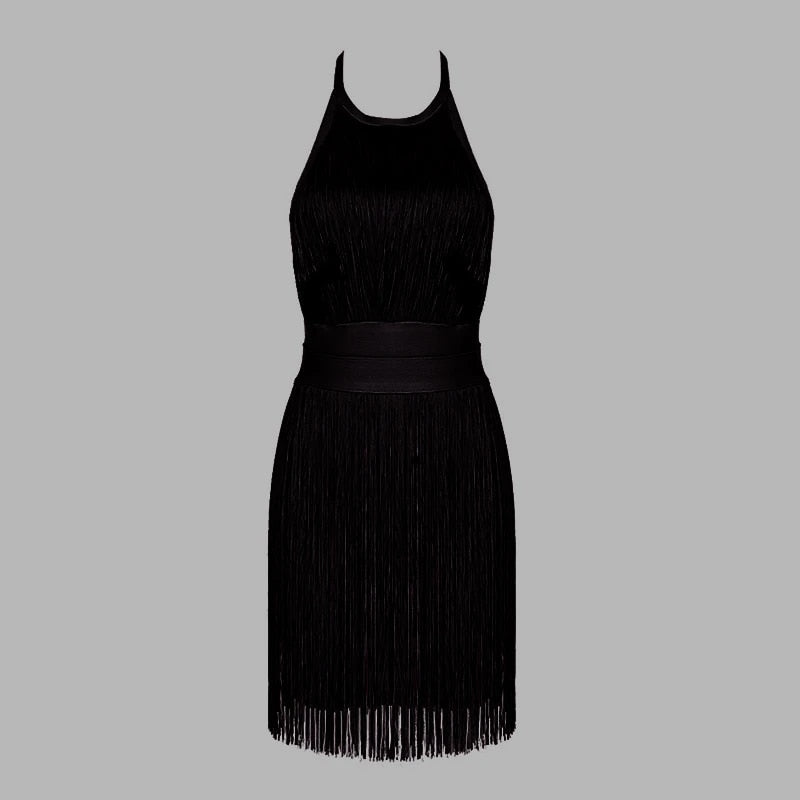 Fringe Fest - Backless Bodycon Dress with Fringes