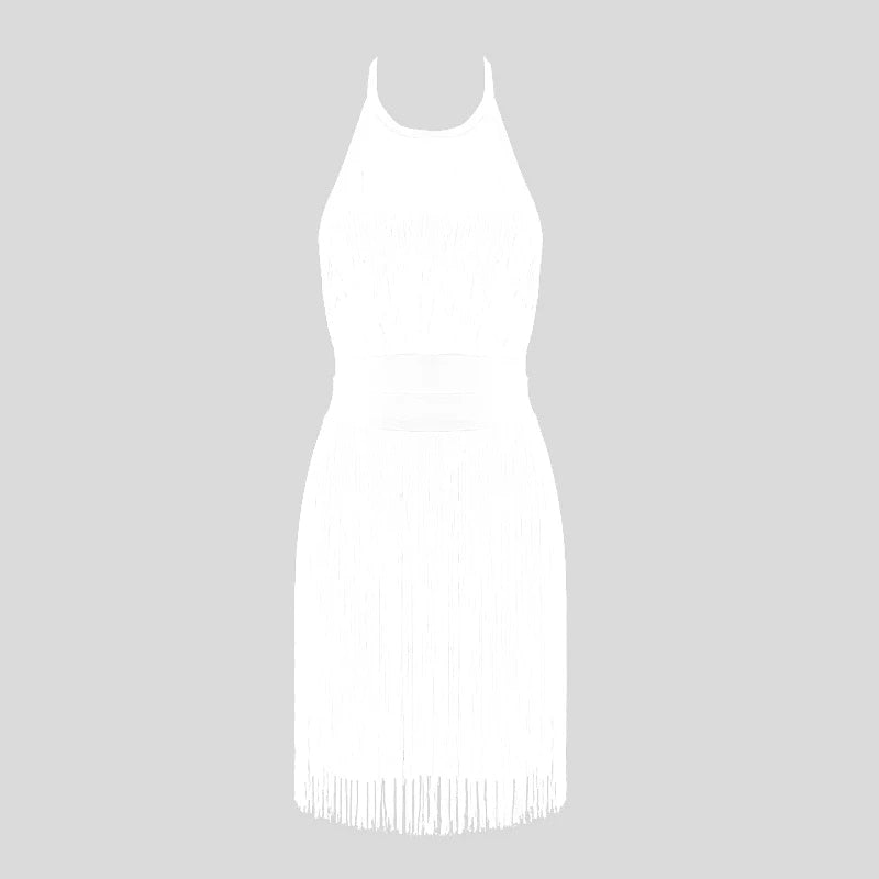 Fringe Fest - Backless Bodycon Dress with Fringes