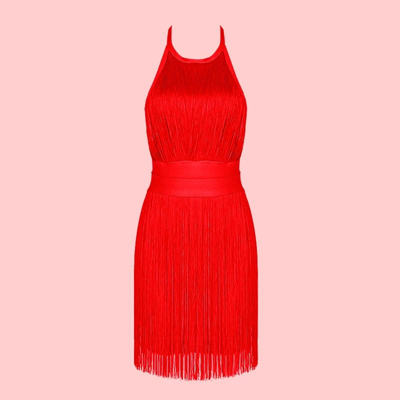 Fringe Fest - Backless Bodycon Dress with Fringes