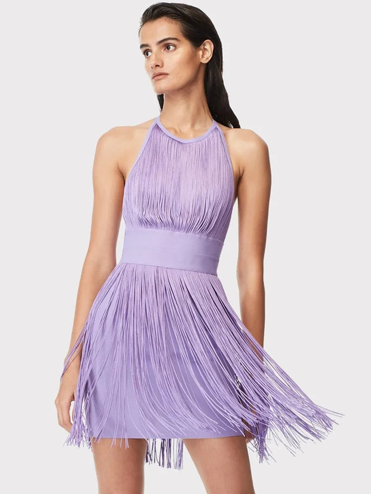 Fringe Fest - Backless Bodycon Dress with Fringes