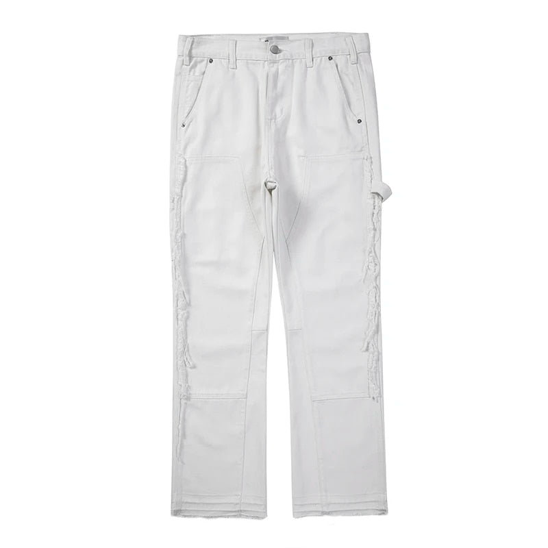 White Straight-Legged Ripped Casual Mens Jeans