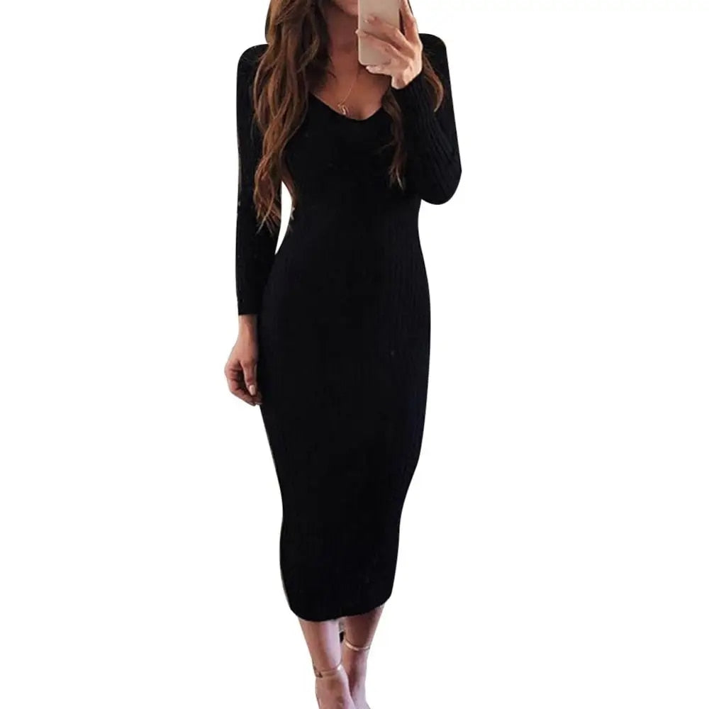 Sara - Ribbed Knitted Bodycon Dress