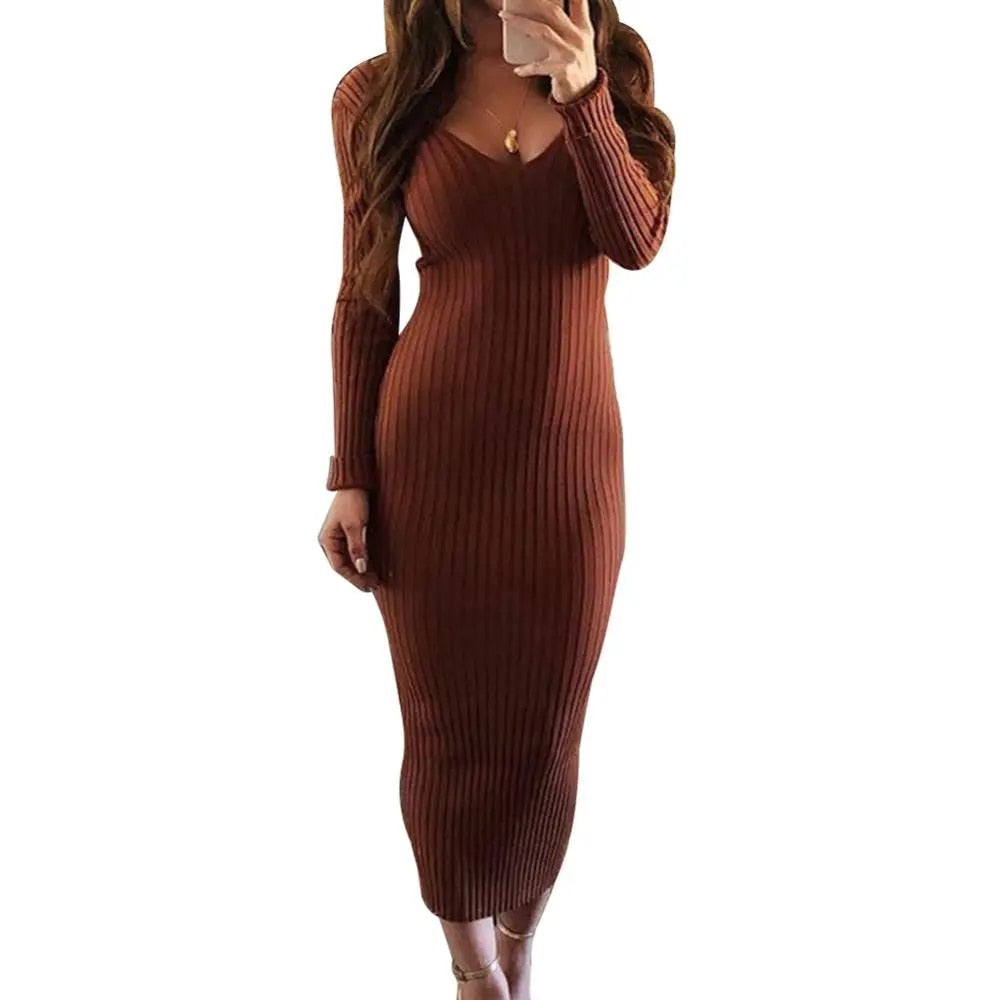 Sara - Ribbed Knitted Bodycon Dress