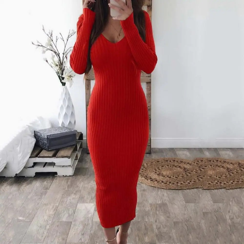 Sara - Ribbed Knitted Bodycon Dress