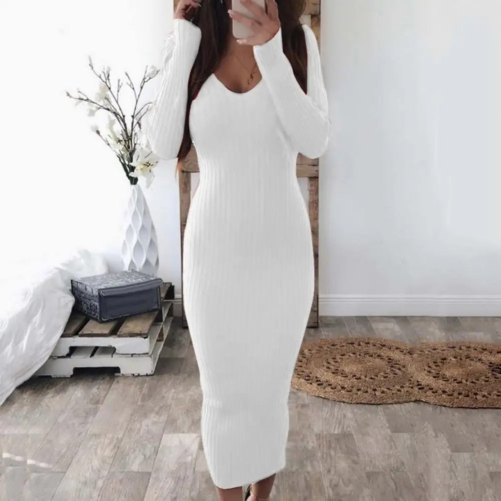 Sara - Ribbed Knitted Bodycon Dress