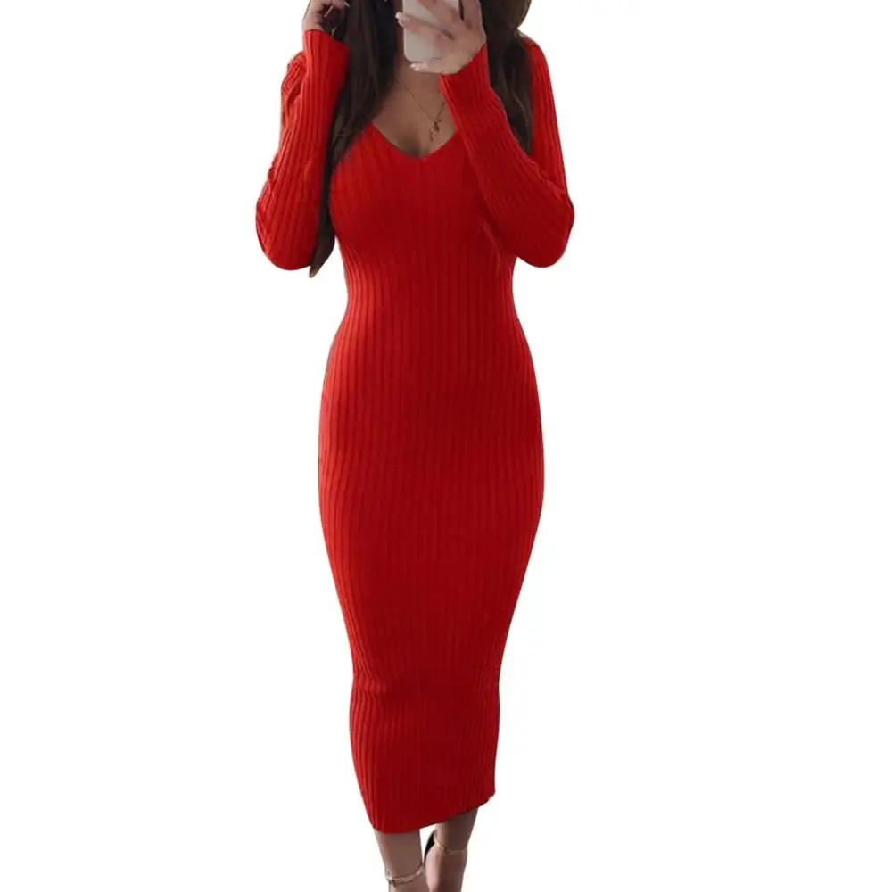 Sara - Ribbed Knitted Bodycon Dress