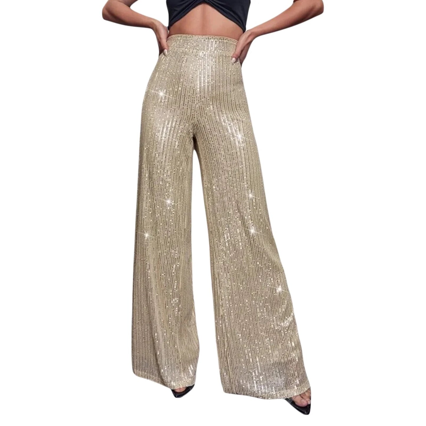 Cheers - Women Sequin Glitter Flare Dress Pants