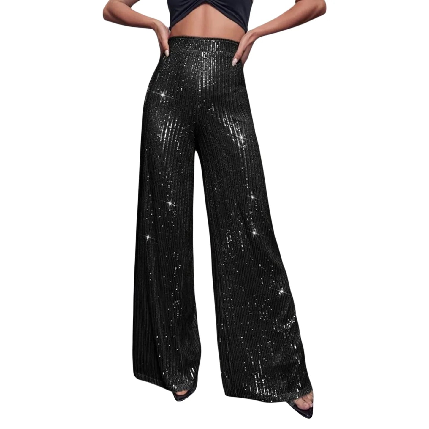 Cheers - Women Sequin Glitter Flare Dress Pants