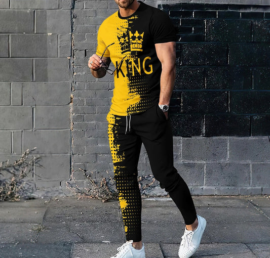 King and Crown 3D Print Pattern Pants Set