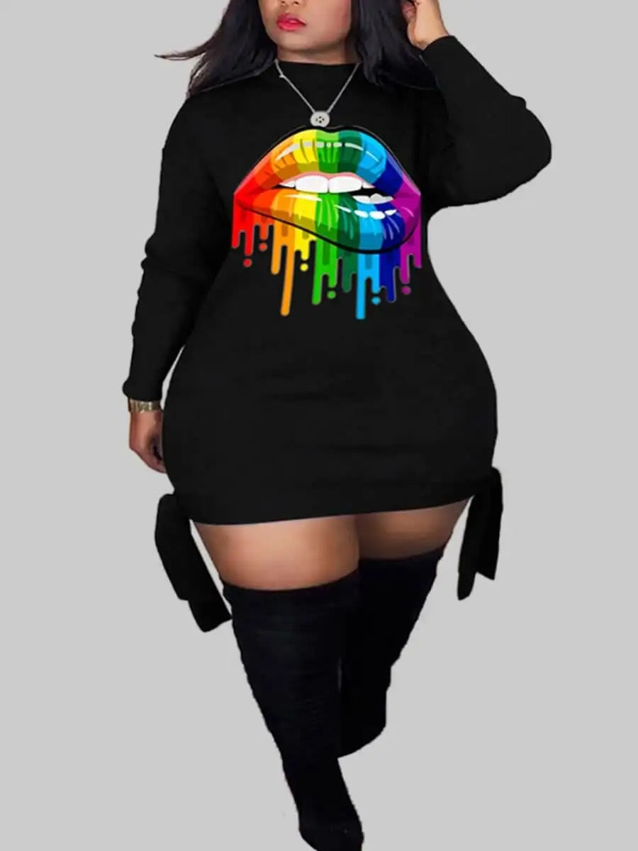 Rainbow Kisses - Trendy Plus Size Lip Print Bandage Design