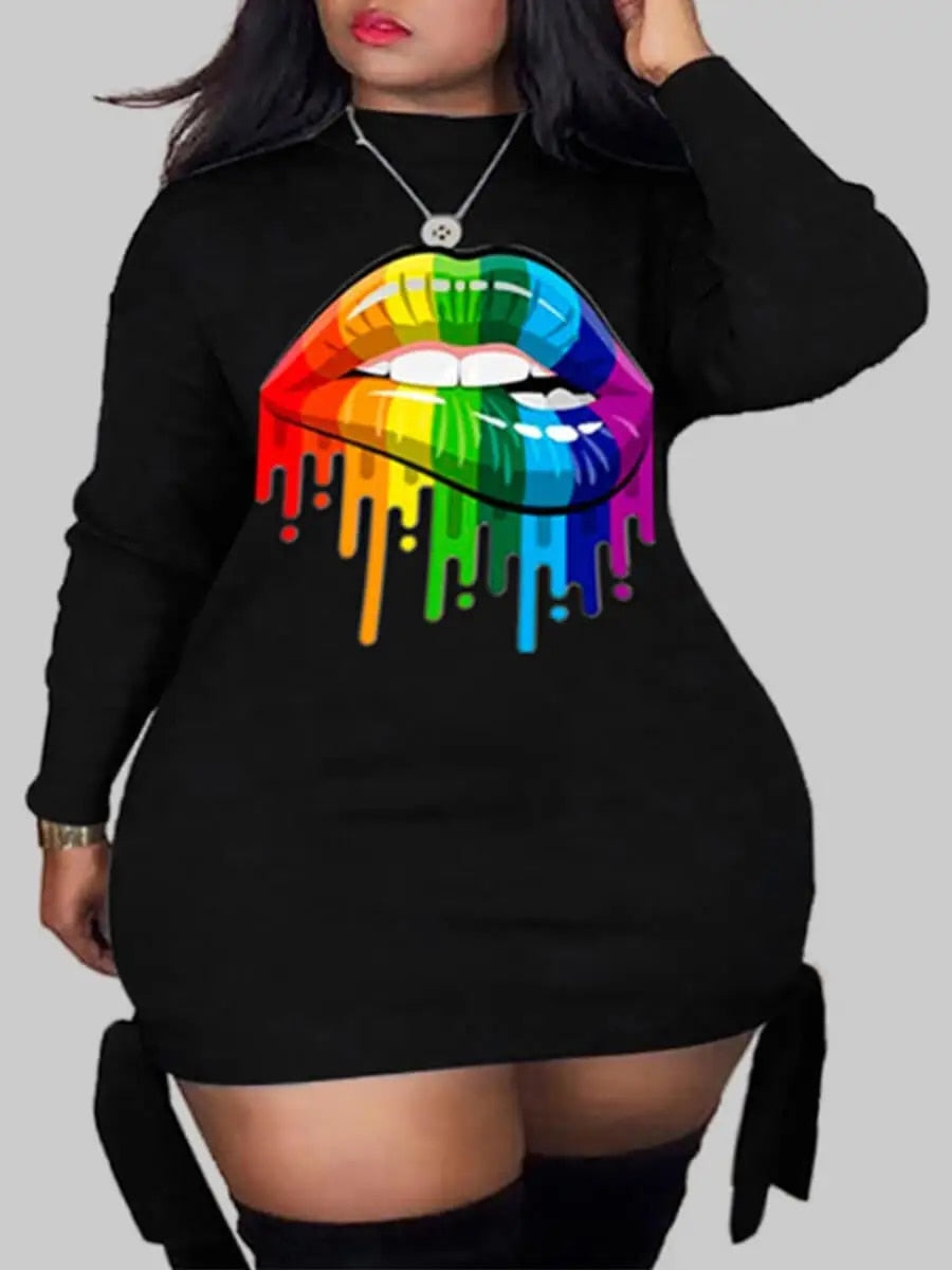 Rainbow Kisses - Trendy Plus Size Lip Print Bandage Design