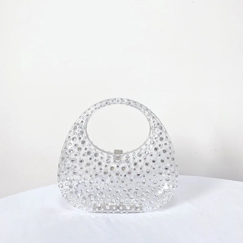 Bella - Ladies' Designer, Luxury Transparant Acrylic Evening Bag with Faux Diamonds