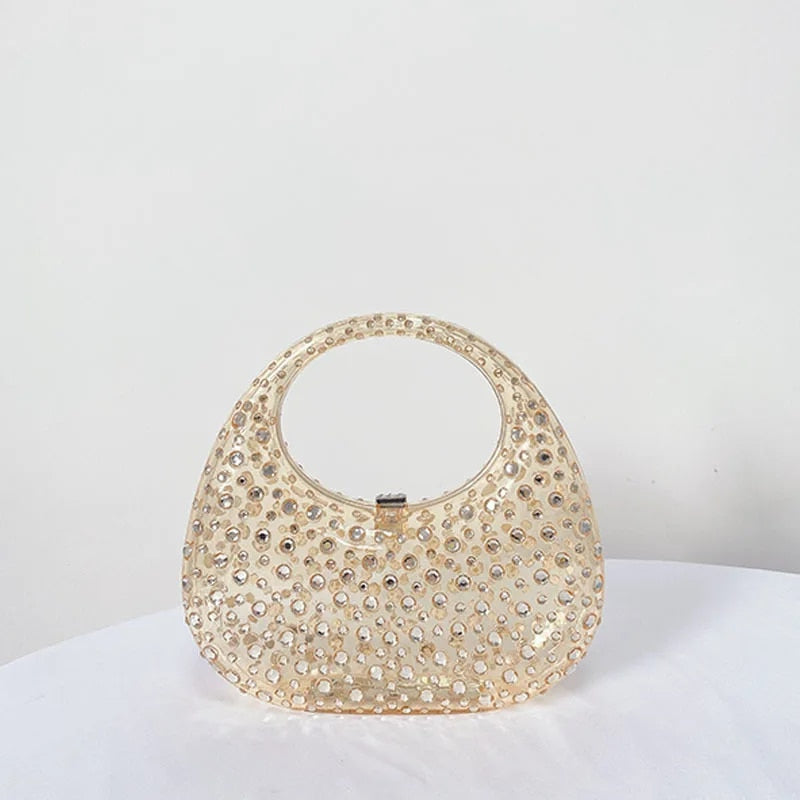 Bella - Ladies' Designer, Luxury Transparant Acrylic Evening Bag with Faux Diamonds