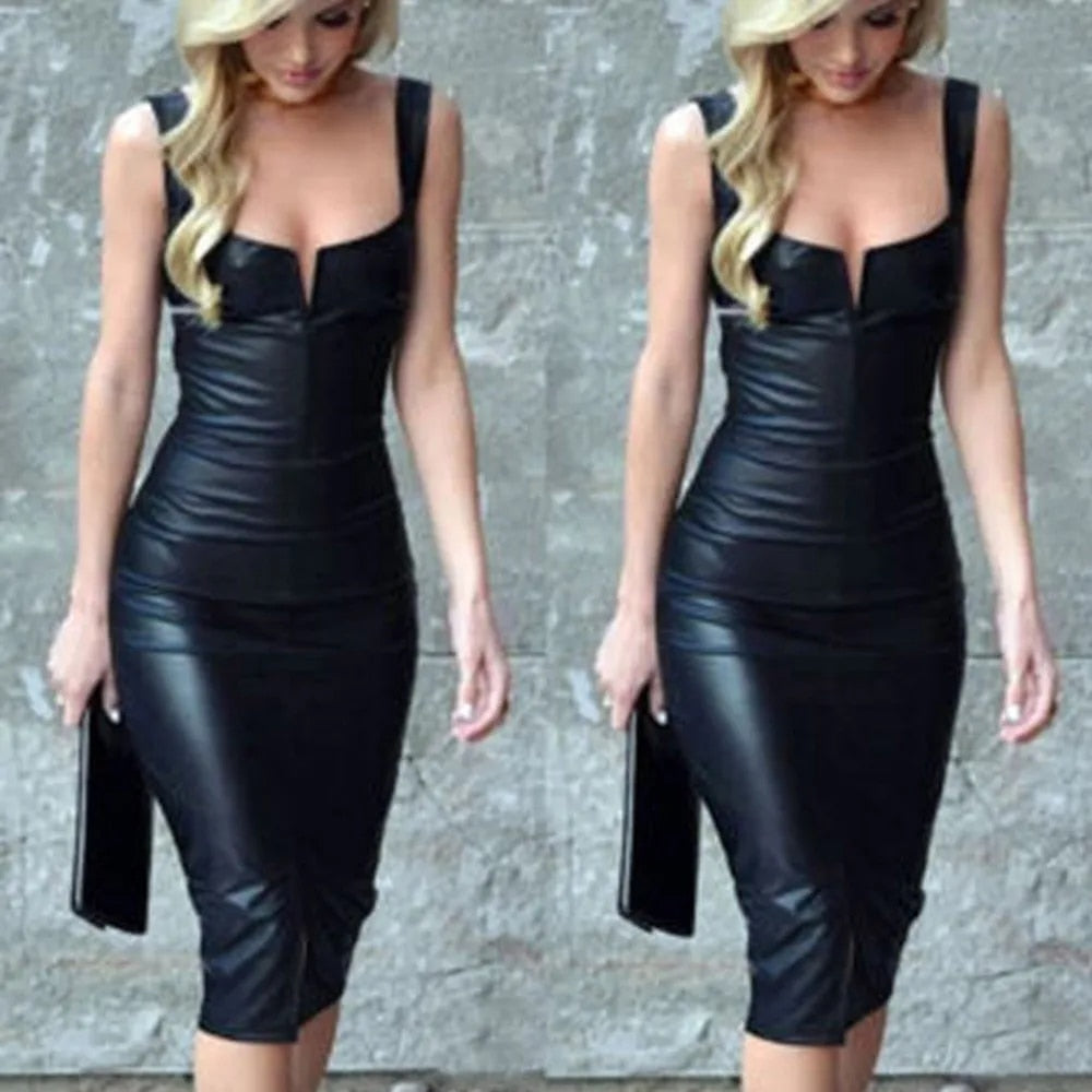 Gia - Women's PU Leather Bandage Dress