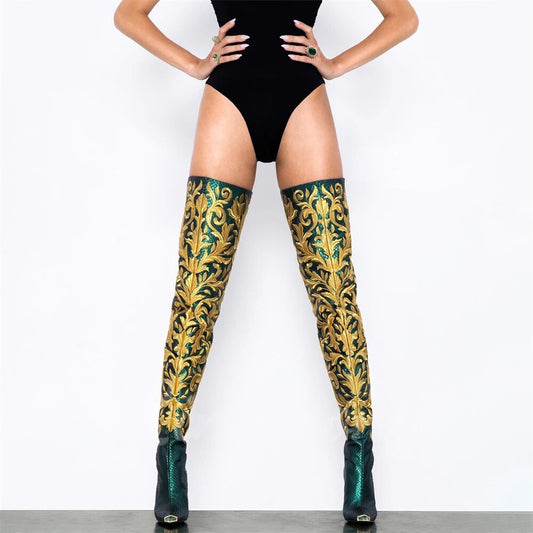 Taro - Luxurious Designer Embroidered Over The Knee Boots