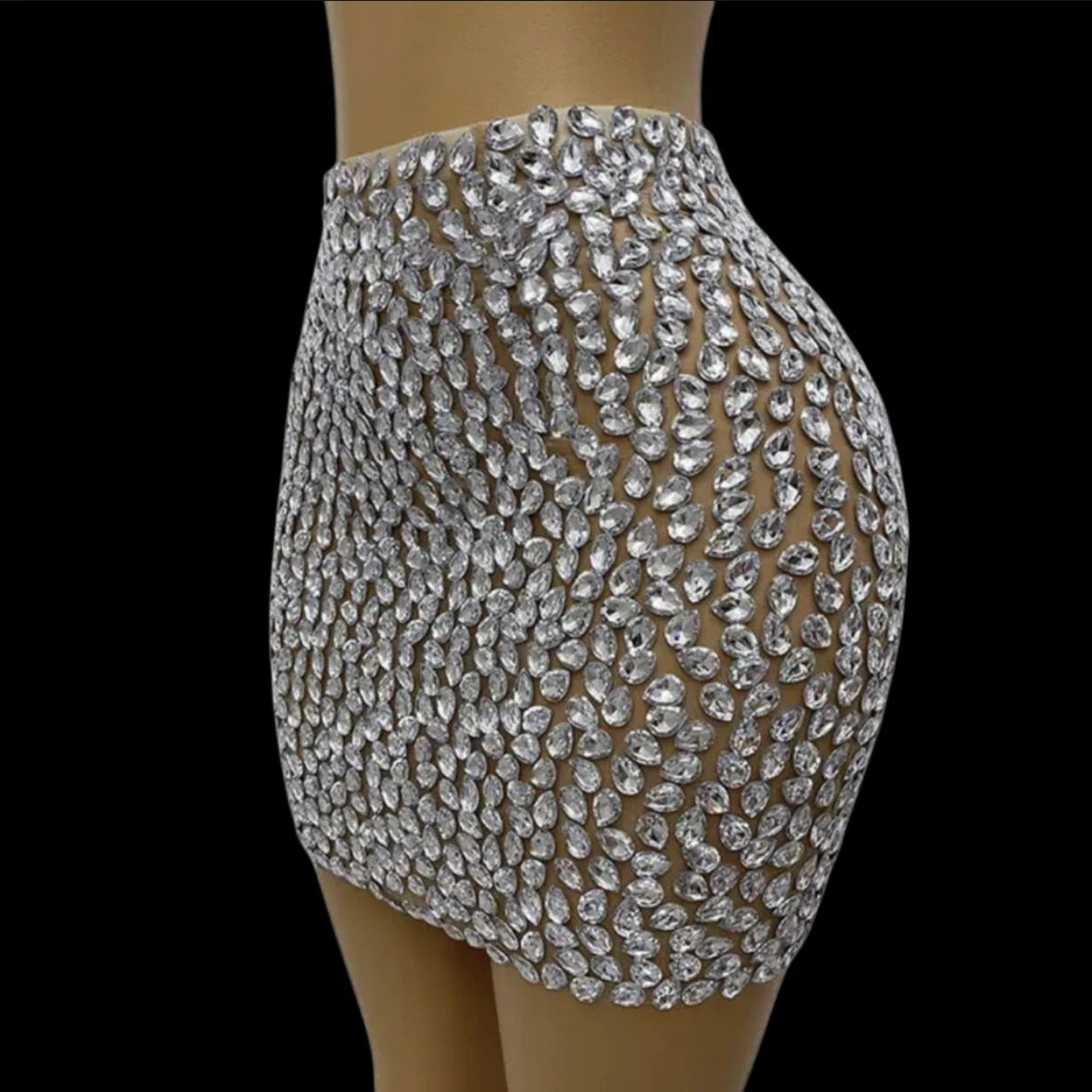 Crystal Clear - Luxury Blinged-Out Sheath Mini Skirt