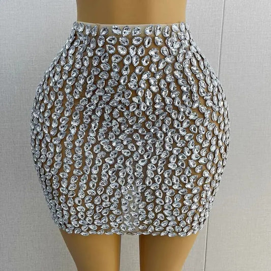 Crystal Clear - Luxury Blinged-Out Sheath Mini Skirt