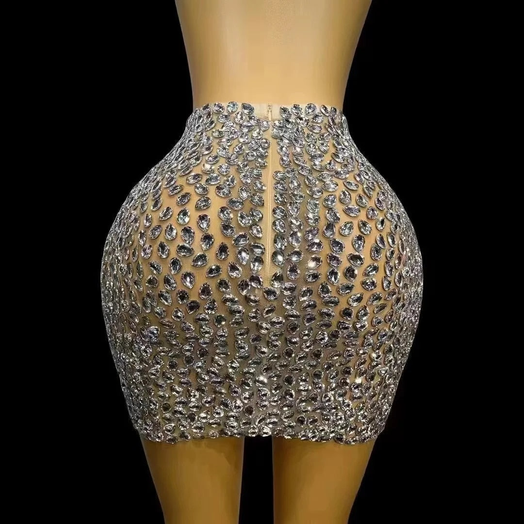 Crystal Clear - Luxury Blinged-Out Sheath Mini Skirt