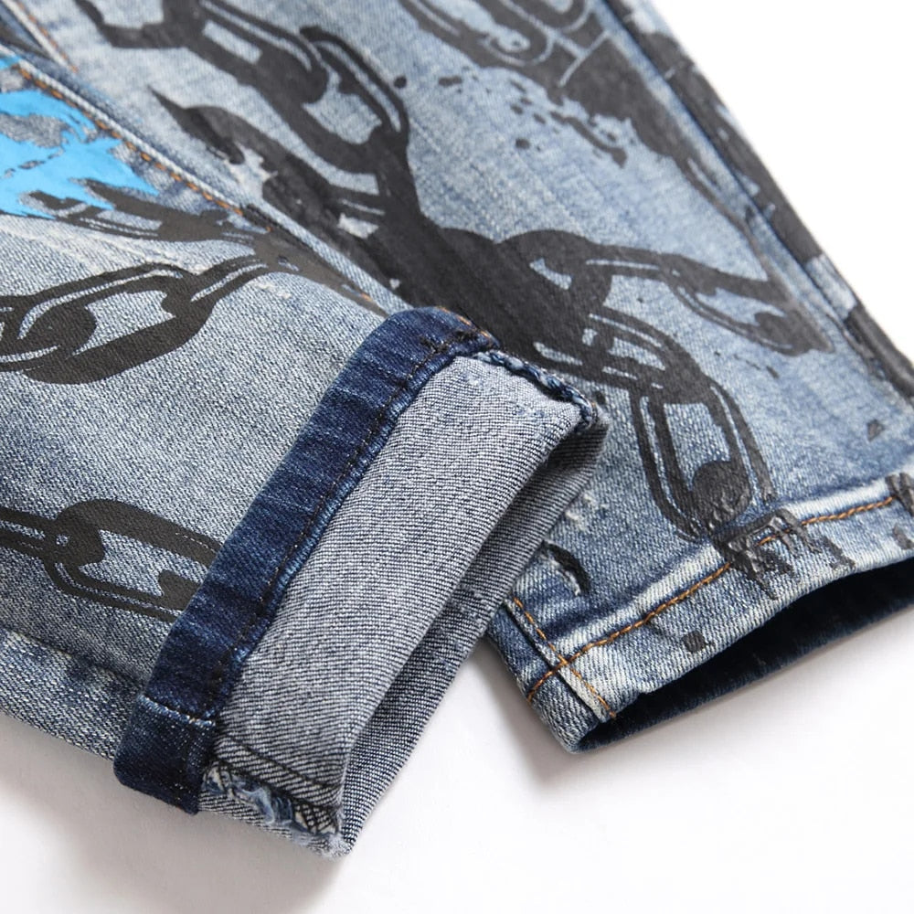 Men's Graffiti Print Denim Jeans