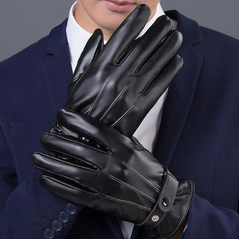 Men's PU Leather Black Gloves
