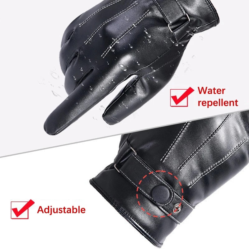 Men's PU Leather Black Gloves