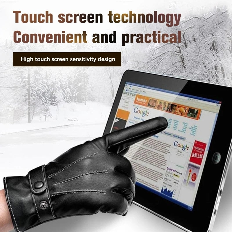 Men's PU Leather Black Gloves