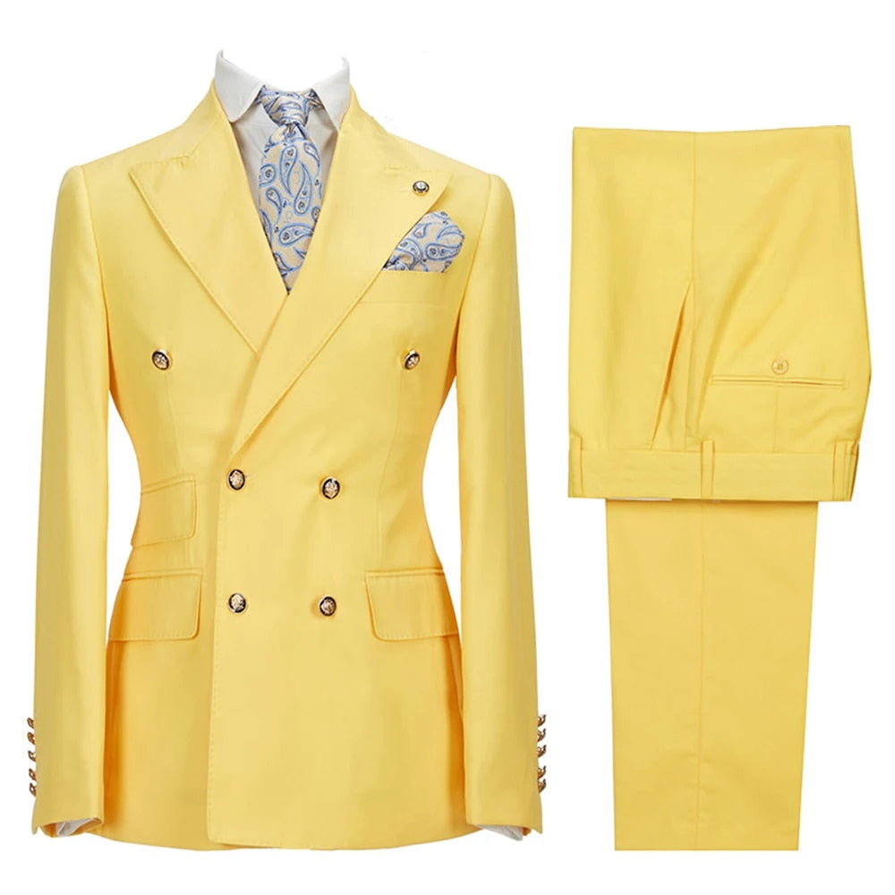 Butter - Men's Smooth Two-Pieces Slim-Fit Double Breasted Suit