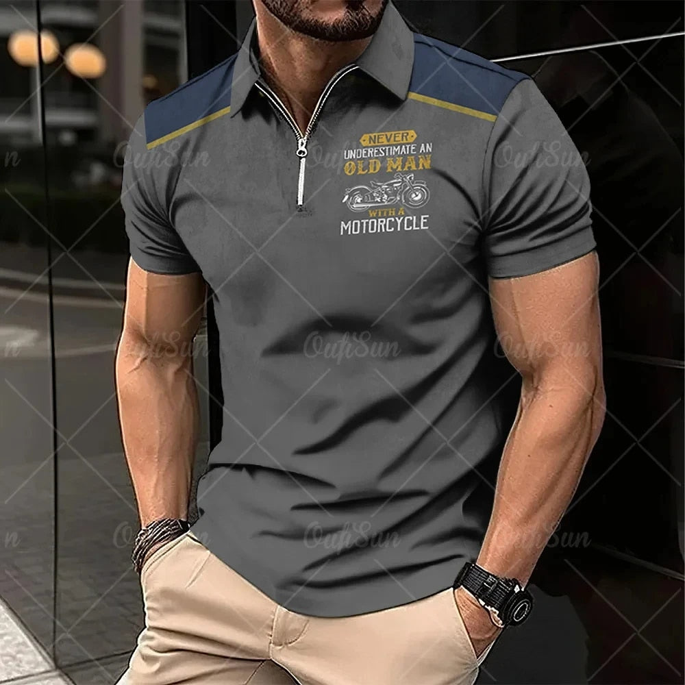 Men's Vintage Zipper Polo Shirt