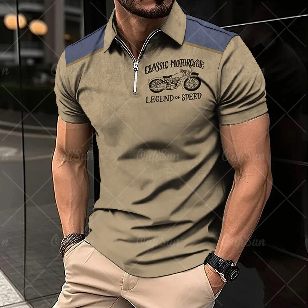 Men's Vintage Zipper Polo Shirt
