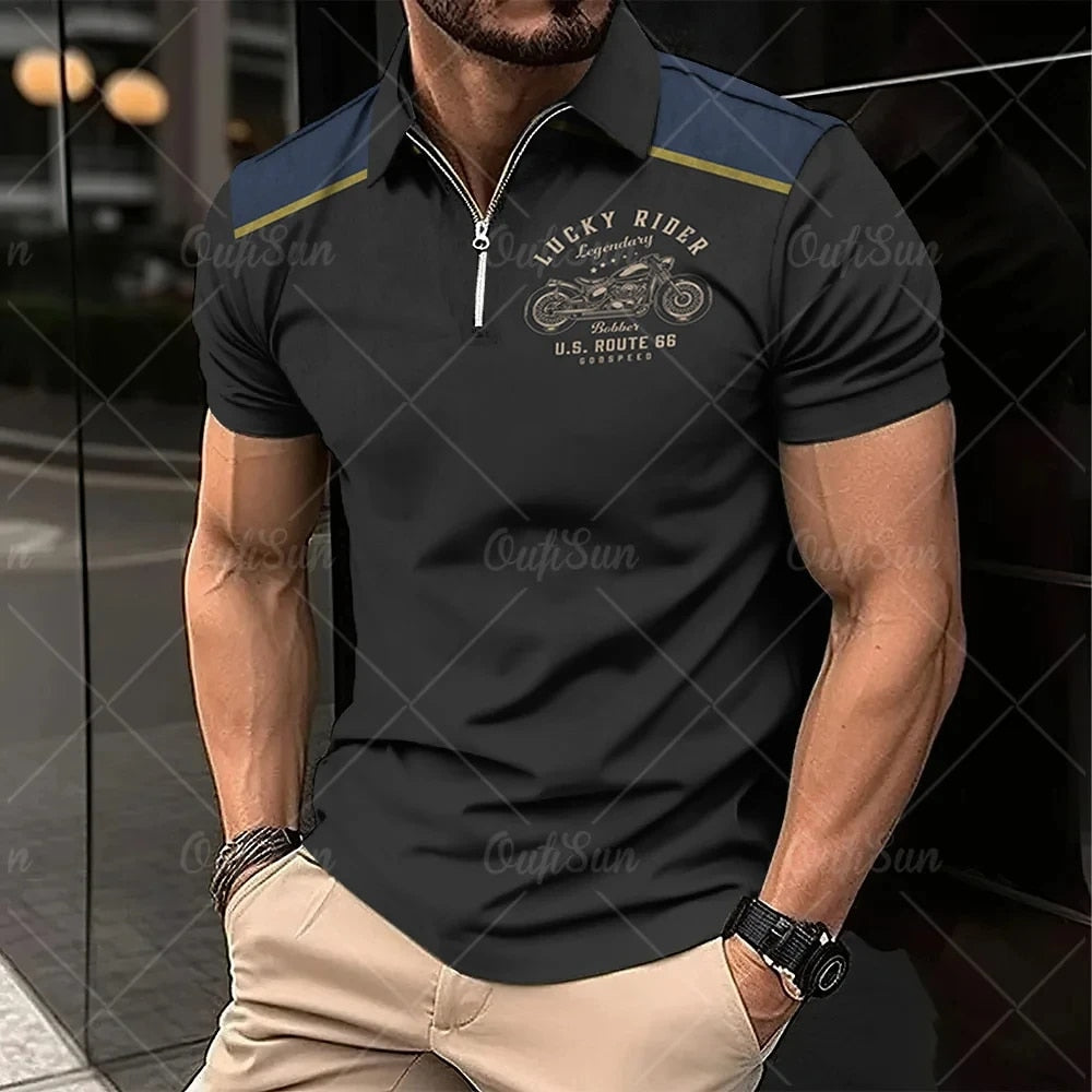 Men's Vintage Zipper Polo Shirt