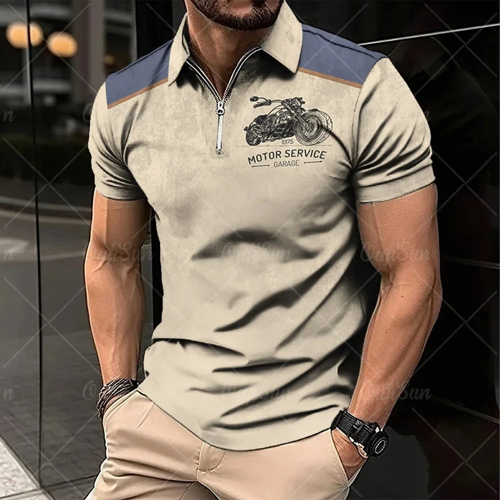 Men's Vintage Zipper Polo Shirt