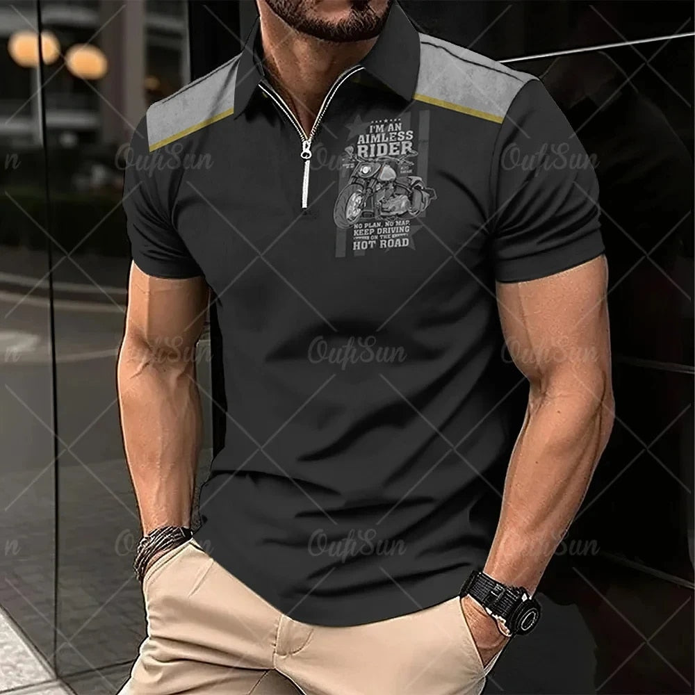 Men's Vintage Zipper Polo Shirt