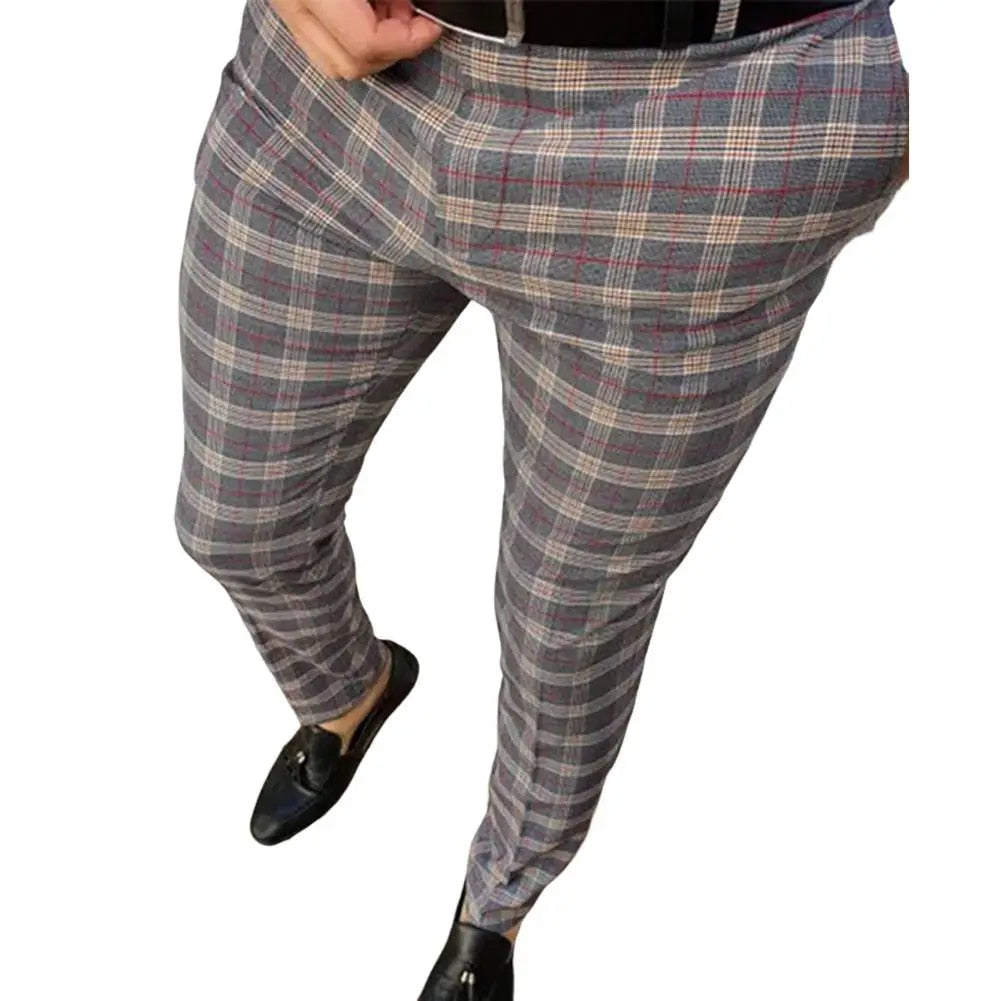 Mid-Rise Plaid Print Pants