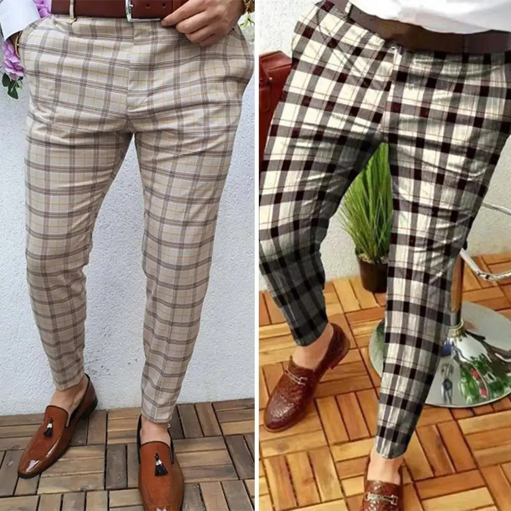 Mid-Rise Plaid Print Pants