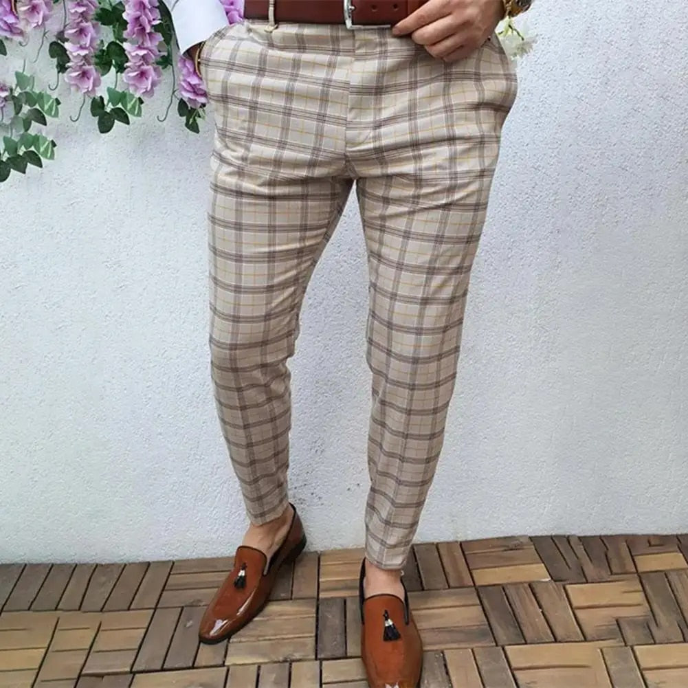 Mid-Rise Plaid Print Pants