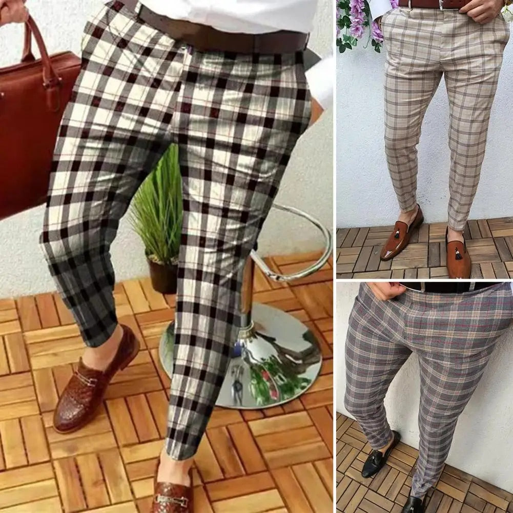 Mid-Rise Plaid Print Pants