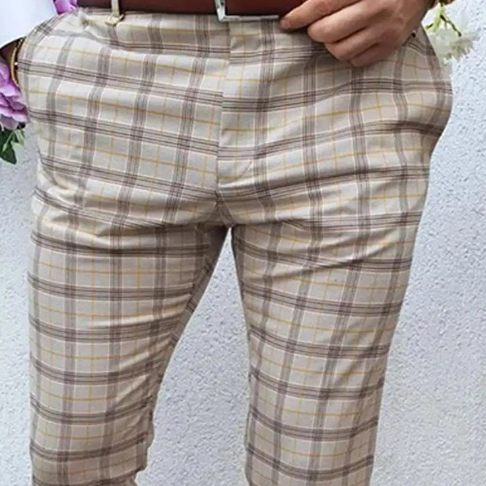 Mid-Rise Plaid Print Pants