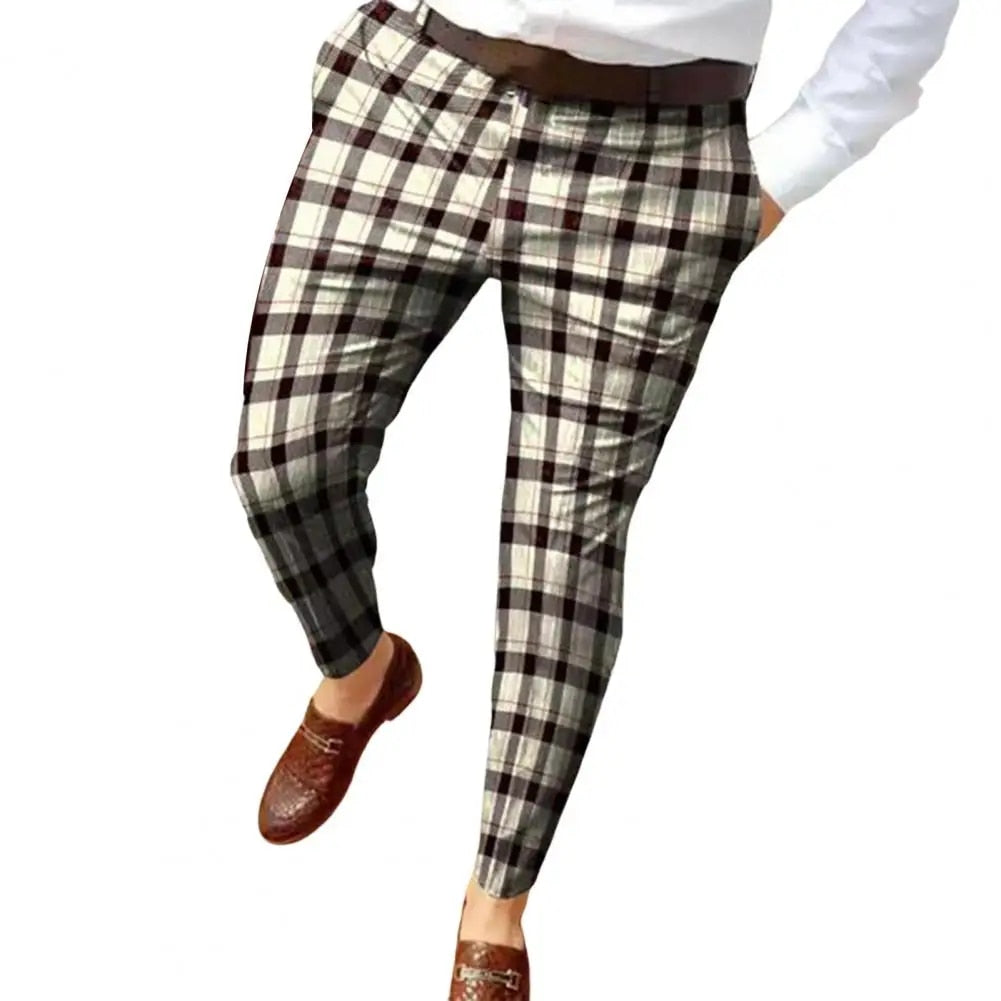 Mid-Rise Plaid Print Pants