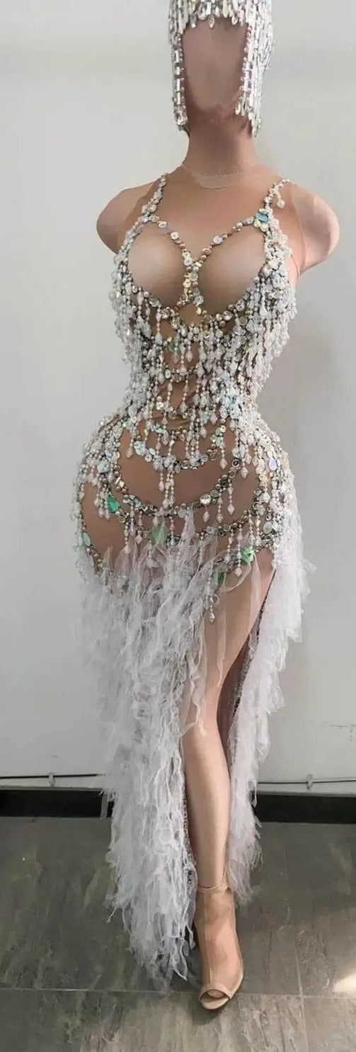 Peacock - Luxurious Sequin, Rhinestone, Pearl Gown