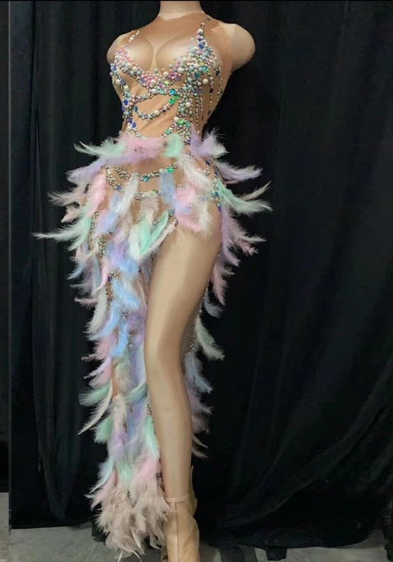 Peacock - Luxurious Sequin, Rhinestone, Pearl Gown